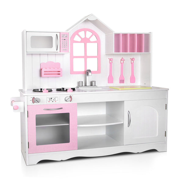 Kids Wooden Kitchen Play Set with Sink, Appliances and Storage - Home Style (Pink)&nbsp;