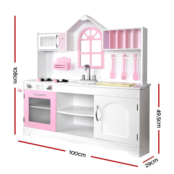 Kids Wooden Kitchen Play Set with Sink, Appliances and Storage - Home Style (Pink)&nbsp;