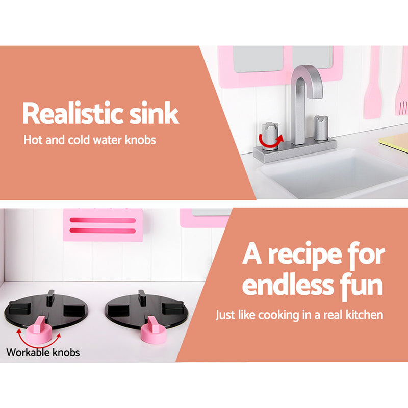 Kids Wooden Kitchen Play Set with Sink, Appliances and Storage - Home Style (Pink)&nbsp;