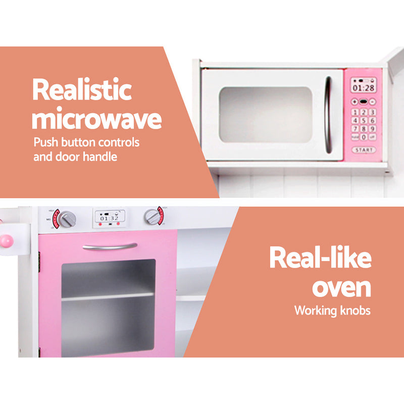 Kids Wooden Kitchen Play Set with Sink, Appliances and Storage - Home Style (Pink)&nbsp;