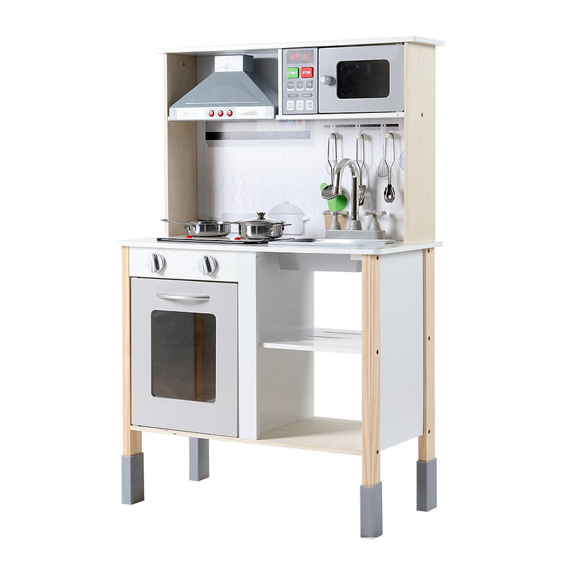 Kids Wooden Kitchen Play Set with Rangehood & Appliances