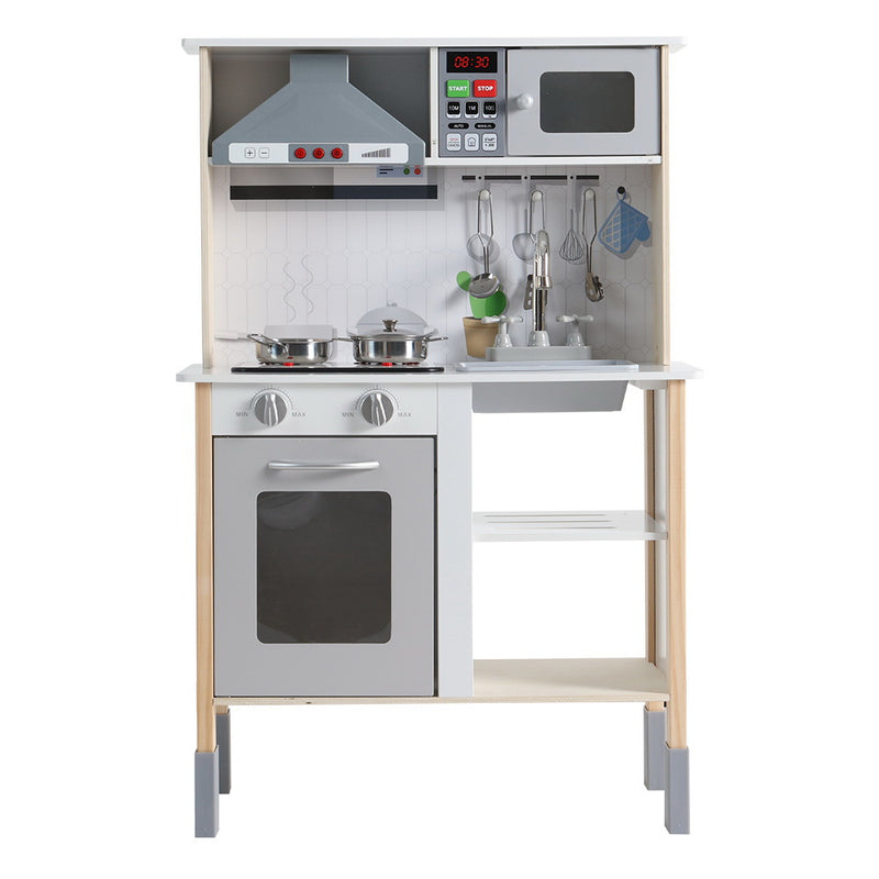 Kids Wooden Kitchen Play Set with Rangehood & Appliances