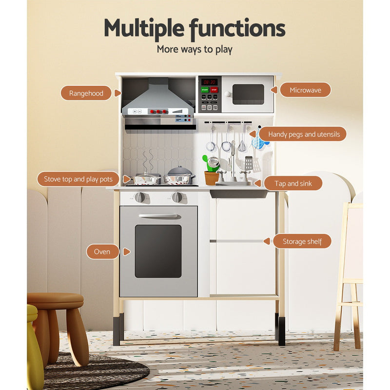 Kids Wooden Kitchen Play Set with Rangehood & Appliances
