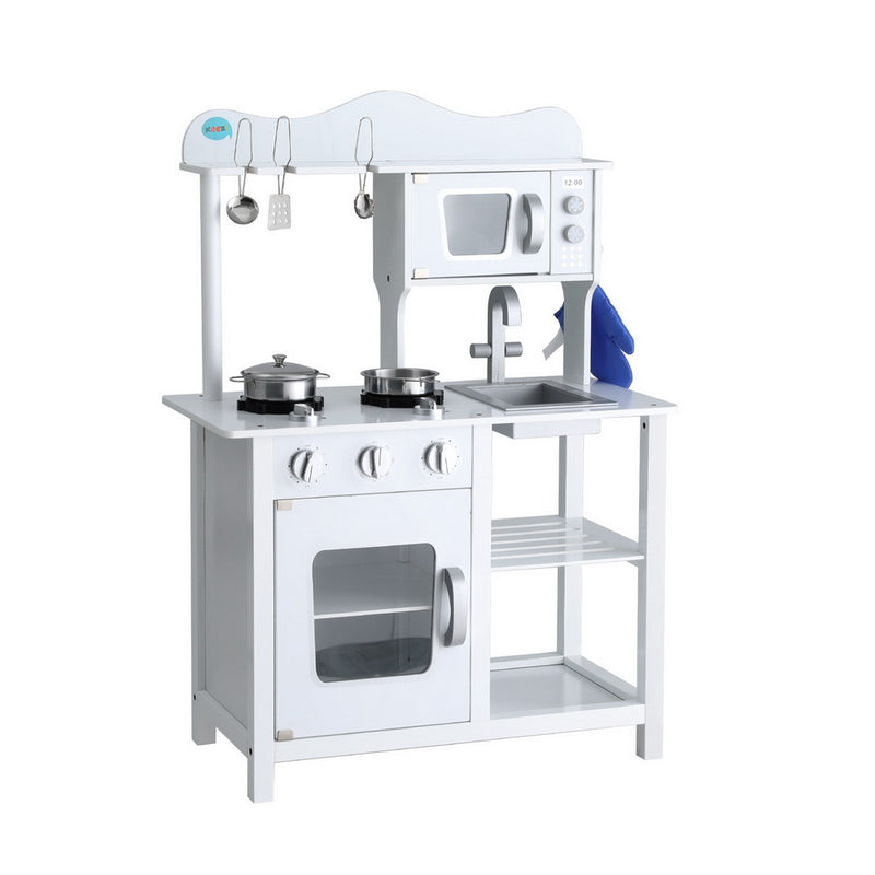 Kids Wooden Kitchen Play Set with Microwave and Oven