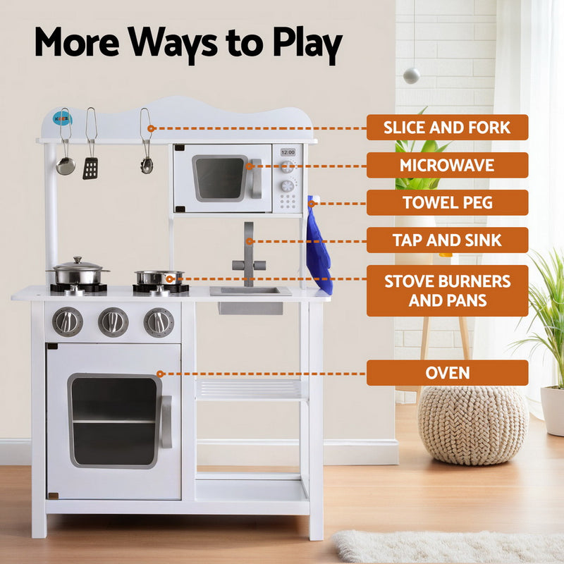Kids Wooden Kitchen Play Set with Microwave and Oven