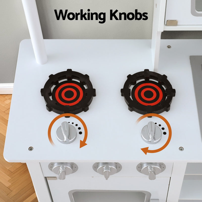 Kids Wooden Kitchen Play Set with Microwave and Oven
