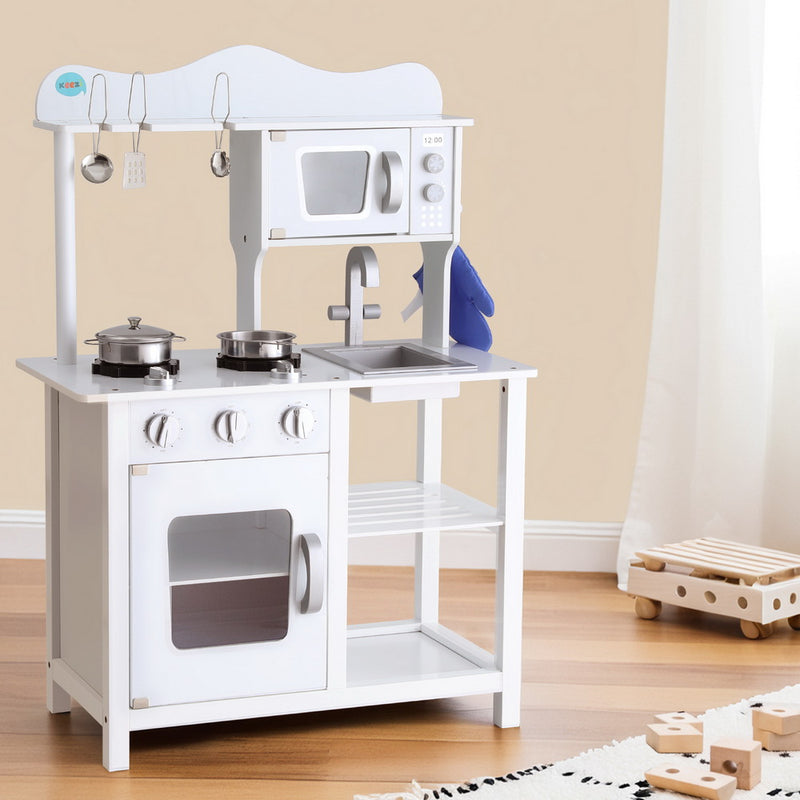 Kids Wooden Kitchen Play Set with Microwave and Oven