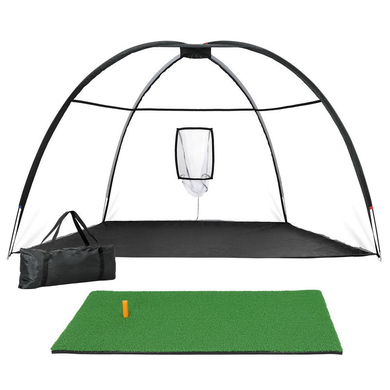 Golf Practice Net plus Tee Mat for Training - 3.5m Black