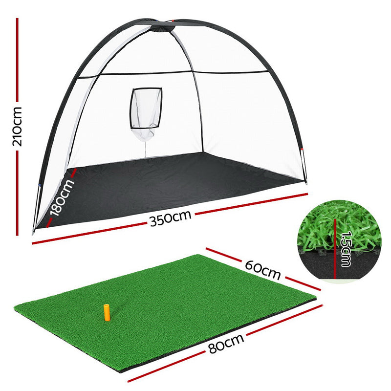Golf Practice Net plus Tee Mat for Training - 3.5m Black