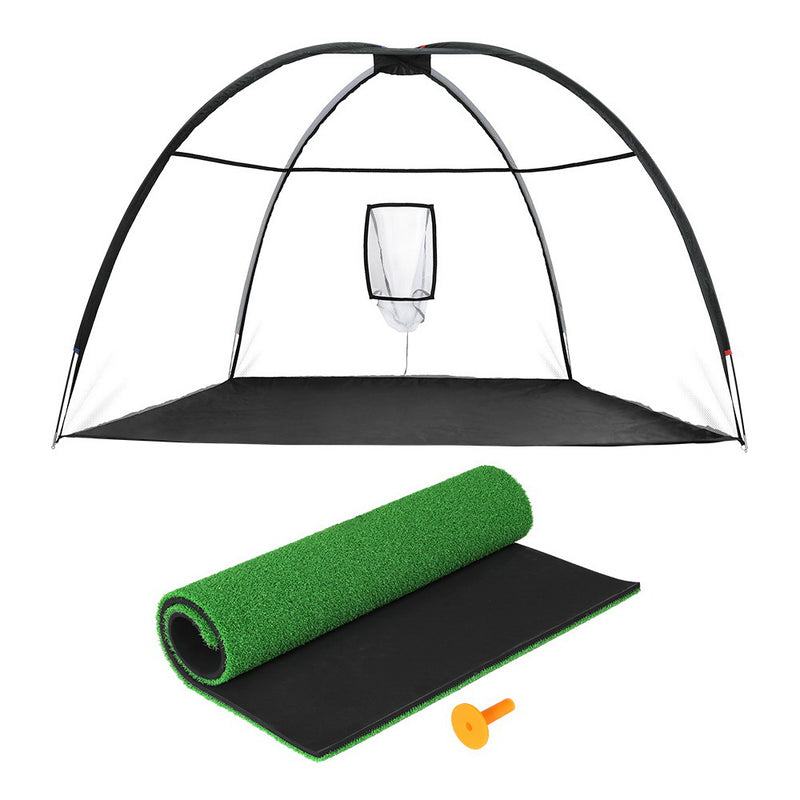 Golf Practice Net plus Tee Mat for Training - 3.5m Black