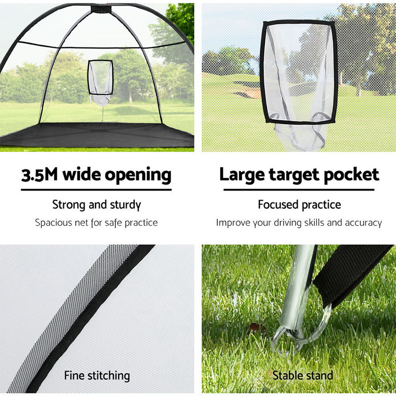Golf Practice Net plus Tee Mat for Training - 3.5m Black