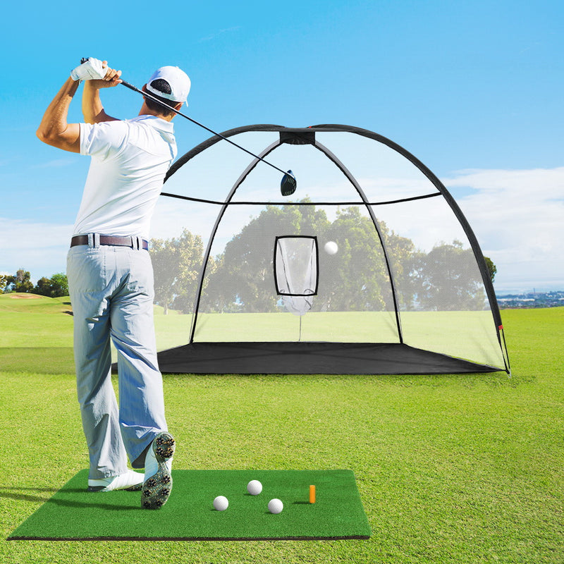 Golf Practice Net plus Tee Mat for Training - 3.5m Black