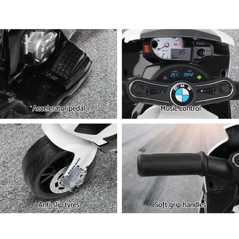 Ride On Kids BMW Electric Motorbike with Digital Display & Built-in Music control (Black/White)
