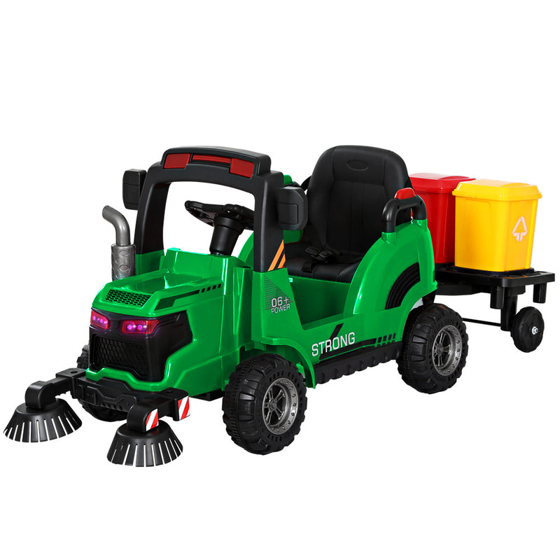 Kids 12V Electric Ride On Street Sweeper Vehicle with optional Parent Remote Control (Green)