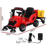 Kids 12V Electric Ride On Street Sweeper Vehicle with optional Parent Remote Control (Red)