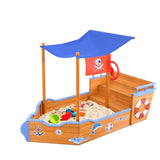 Wooden Boat Sand Pit with Canopy and Bench Seats (1.65m)