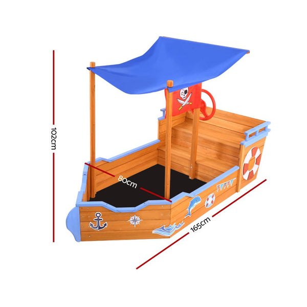 Wooden Boat Sand Pit with Canopy and Bench Seats (1.65m)