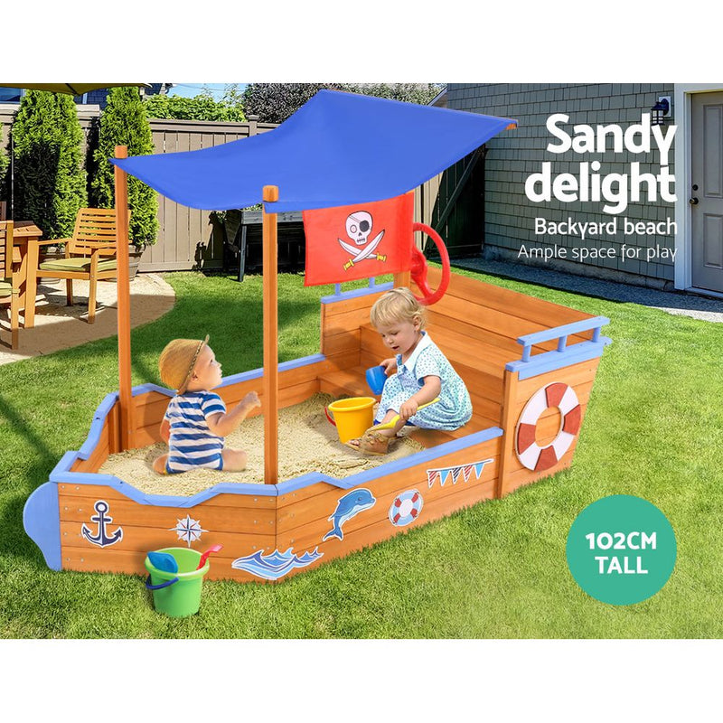 Wooden Boat Sand Pit with Canopy and Bench Seats (1.65m)