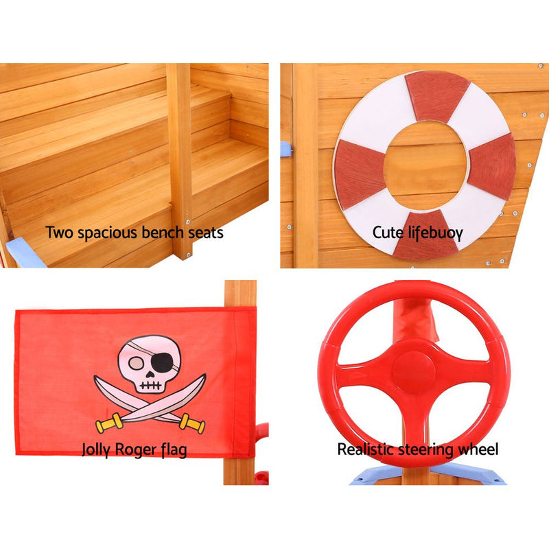 Wooden Boat Sand Pit with Canopy and Bench Seats (1.65m)