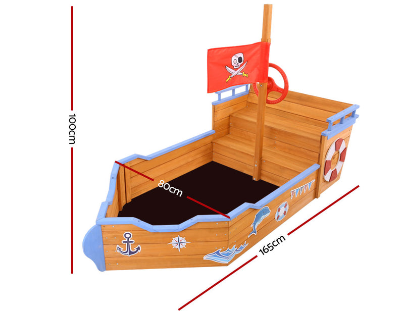 Wooden Boat Sand Pit with Bench Seats (165cm)