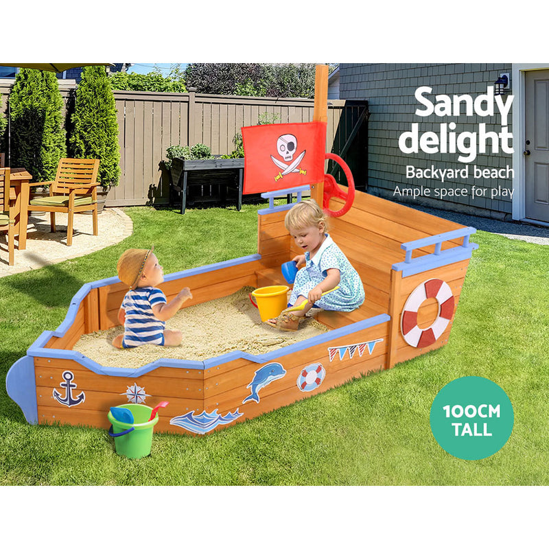 Wooden Boat Sand Pit with Bench Seats (165cm)