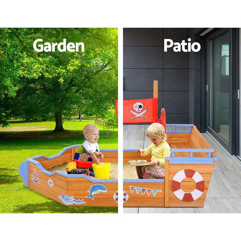 Wooden Boat Sand Pit with Bench Seats (165cm)
