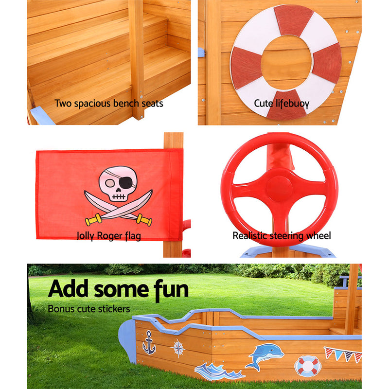 Wooden Boat Sand Pit with Bench Seats (165cm)