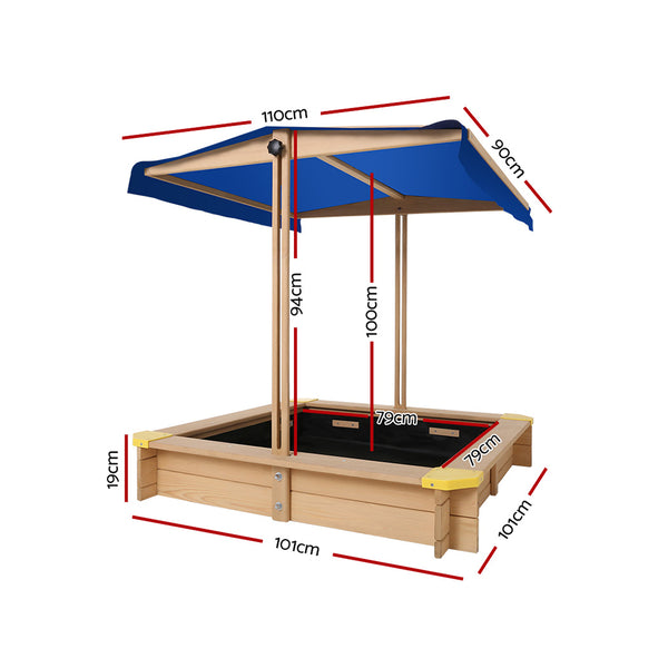 Wooden Sandbox Sand Pit with Canopy and Bench Seats (1.01m)