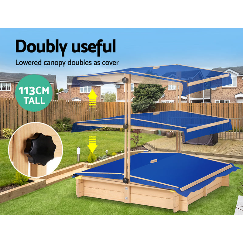 Wooden Sandbox Sand Pit with Canopy and Bench Seats (1.01m)