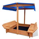 Wooden Sandbox Sand Pit with Canopy and Foldable Seats (1.2m)
