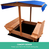 Wooden Sandbox Sand Pit with Canopy and Foldable Seats (1.2m)