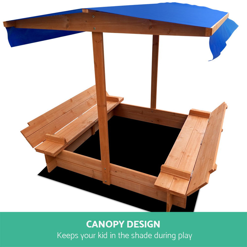Wooden Sandbox Sand Pit with Canopy and Foldable Seats (1.2m)