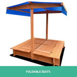 Wooden Sandbox Sand Pit with Canopy and Foldable Seats (1.2m)
