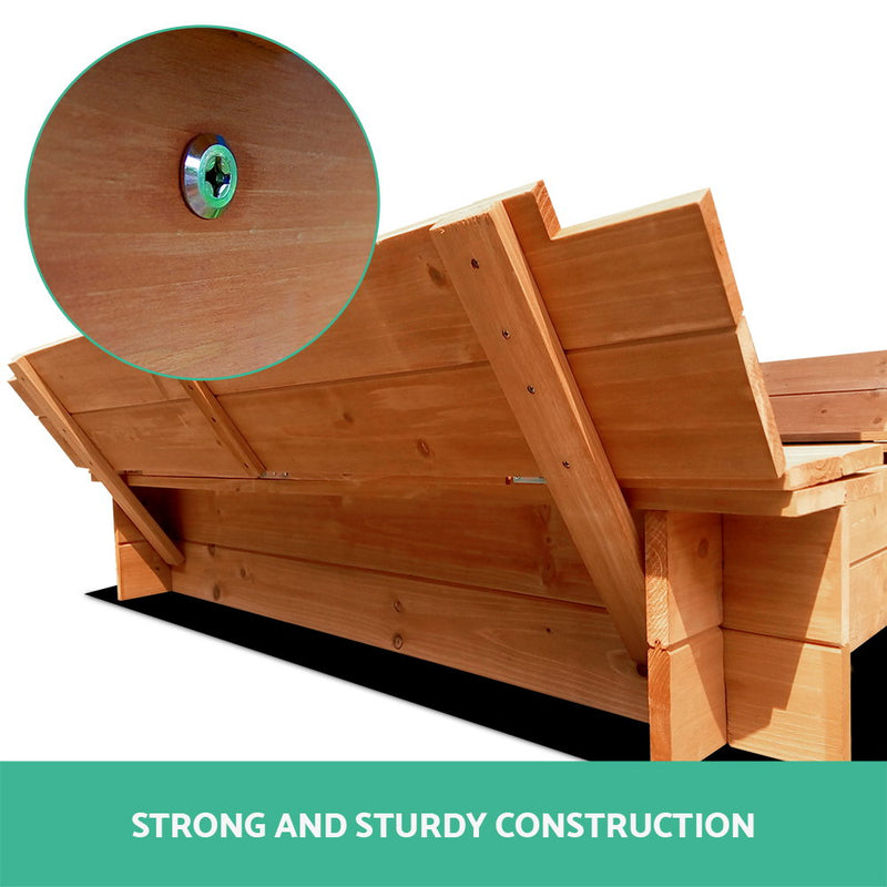 Wooden Sandbox Sand Pit with Canopy and Foldable Seats (1.2m)
