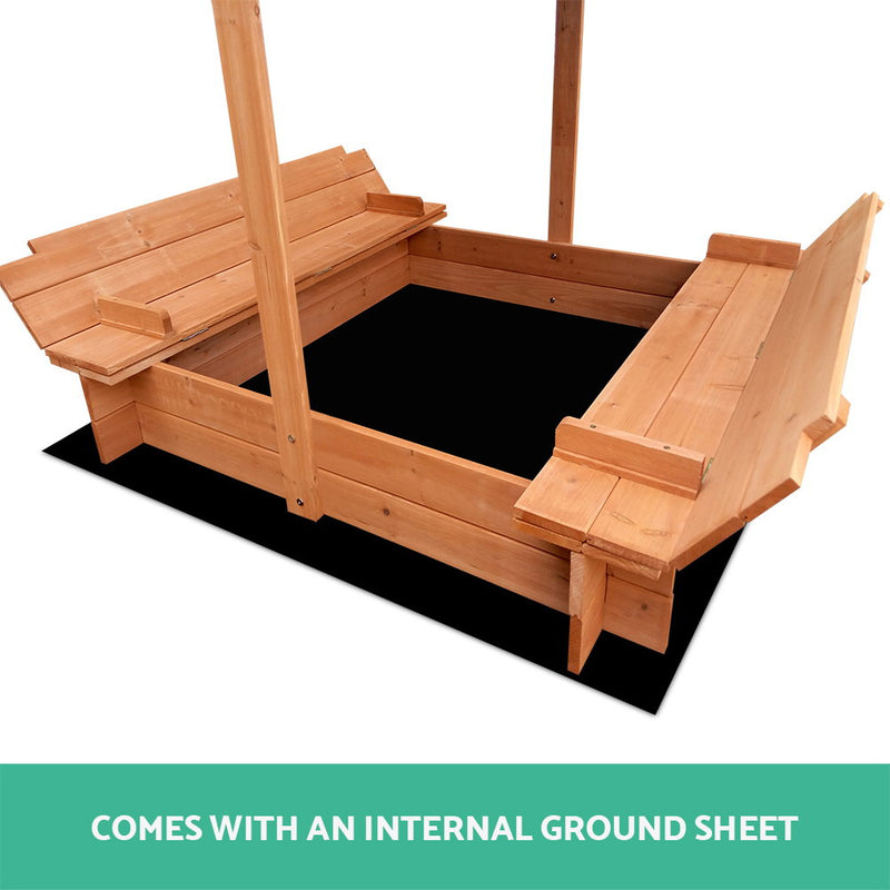 Wooden Sandbox Sand Pit with Canopy and Foldable Seats (1.2m)