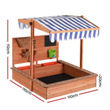 Kids Sandpit Wooden Sand Pit with Canopy, Timber Play Wall, and Timber Cover (1.1m)