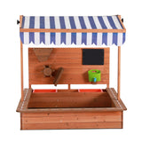 Kids Sandpit Wooden Sand Pit with Canopy, Timber Play Wall, and Timber Cover (1.1m)