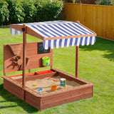 Kids Sandpit Wooden Sand Pit with Canopy, Timber Play Wall, and Timber Cover (1.1m)