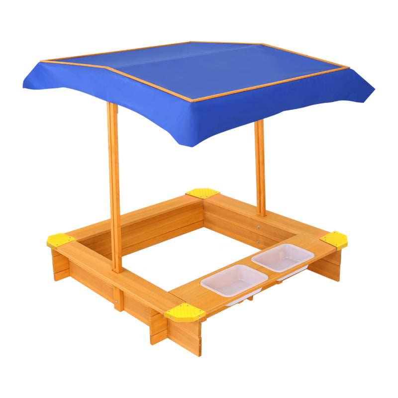 Wooden Sand Pit with Canopy, Bench Seats, and Water Basins (1.03m)