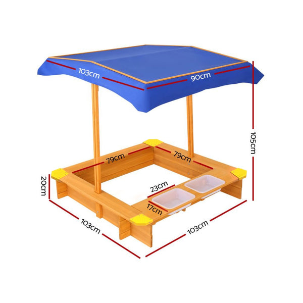 Wooden Sand Pit with Canopy, Bench Seats, and Water Basins (1.03m)