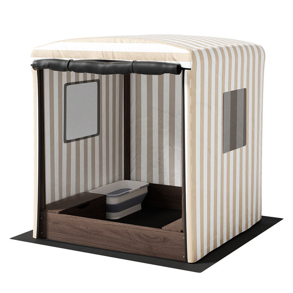 Kids Cabana-Style Sandpit with Canopy Windows, Water Basin and Bench Seats (1.2m)