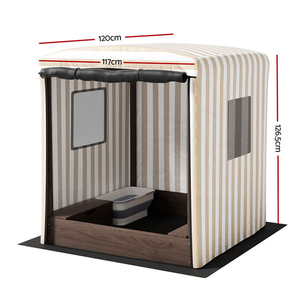 Kids Cabana-Style Sandpit with Canopy Windows, Water Basin and Bench Seats (1.2m)