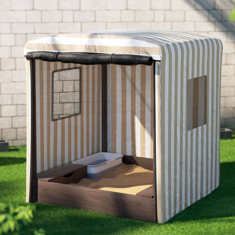 Kids Cabana-Style Sandpit with Canopy Windows, Water Basin and Bench Seats (1.2m)
