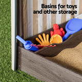 Kids Cabana-Style Sandpit with Canopy Windows, Water Basin and Bench Seats (1.2m)