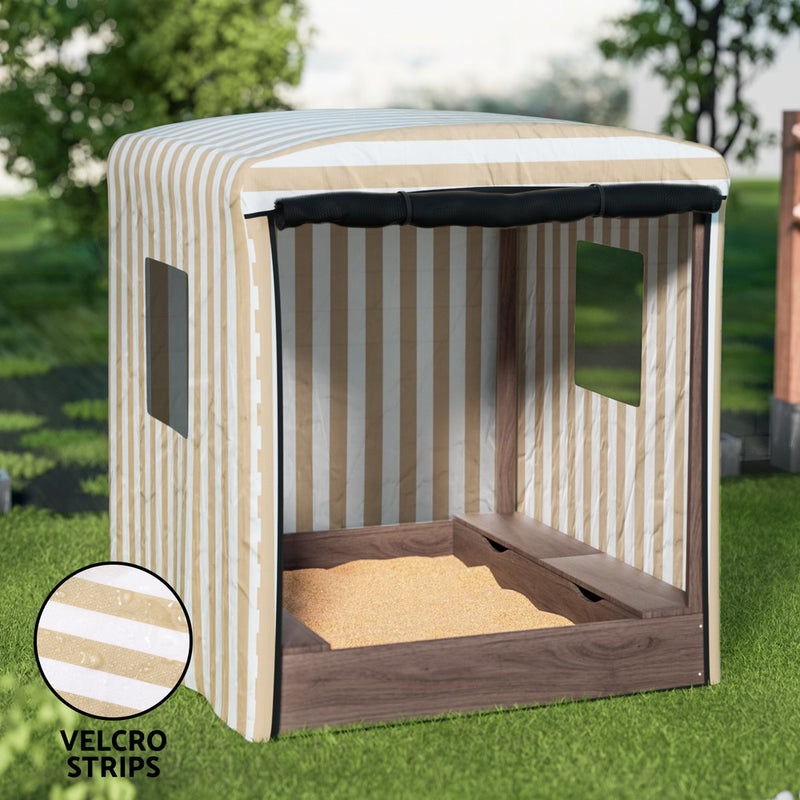 Kids Cabana-Style Sandpit with Canopy Windows, Water Basin and Bench Seats (1.2m)