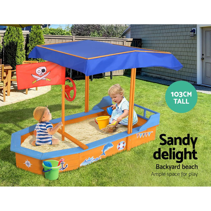 Wooden Boat Sand Pit with Canopy and Bench Seats (1.5m)