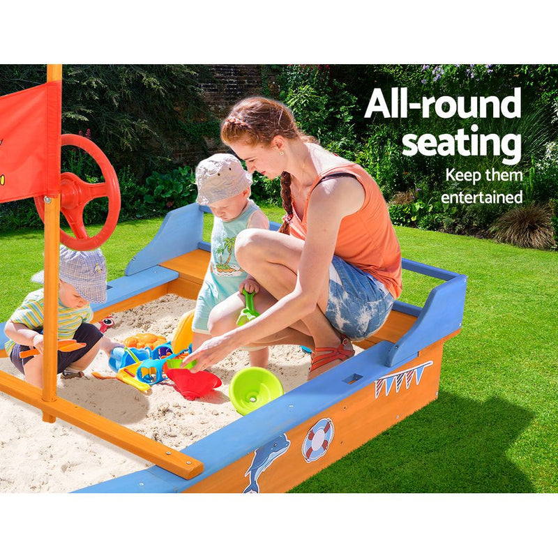 Wooden Boat Sand Pit with Canopy and Bench Seats (1.5m)