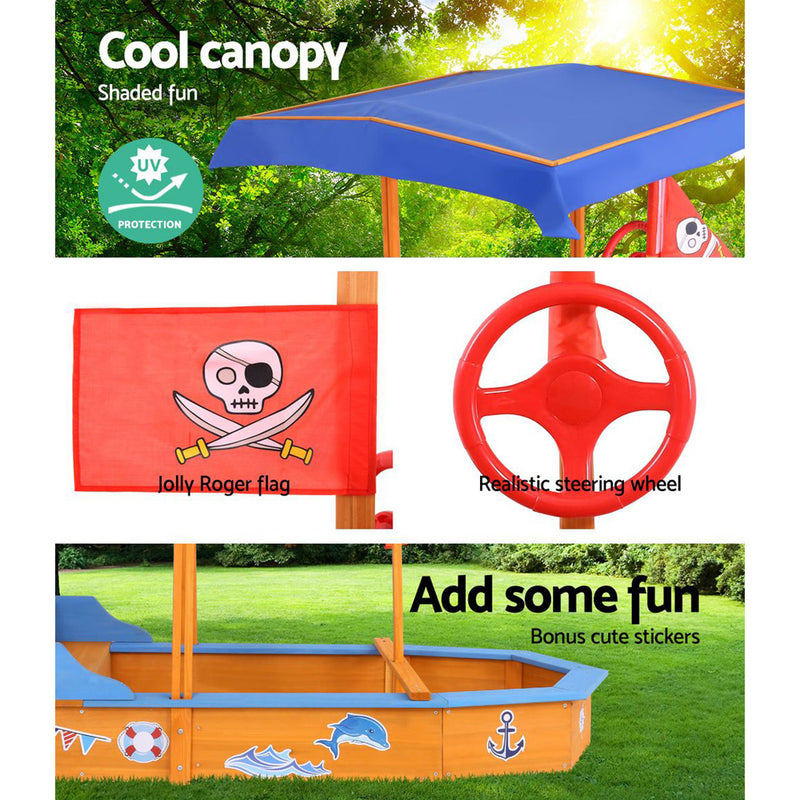 Wooden Boat Sand Pit with Canopy and Bench Seats (1.5m)