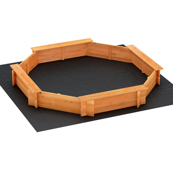 Kids Wooden Octagon Sand Pit with Cover and Bench Seats (1.82m)