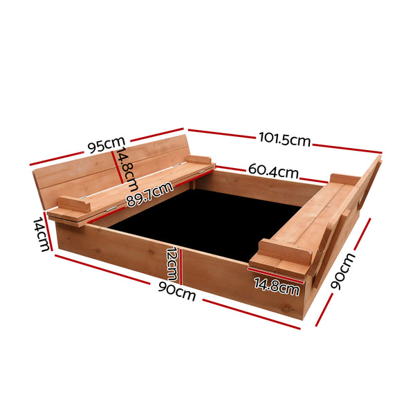Wooden Sandbox Sand Pit with Foldable Seats / Timber Cover